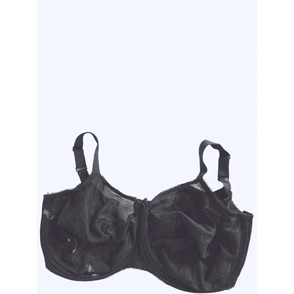Wacoal 36J‎ Full Figure Underwire Bra Black Unlined Floral Lace 855186
